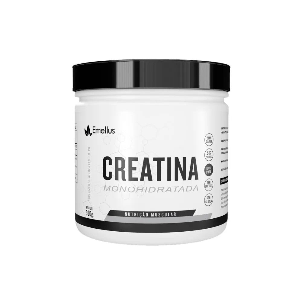 Creatina Monohidratada 100% Pura Emellus – Força, Desempenho e Massa Muscular | 150g ou 300g com Laudo de Qualidade | 50 Doses