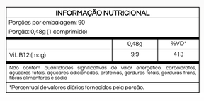 Tabela nutricional Vitamina B12 Nutrye