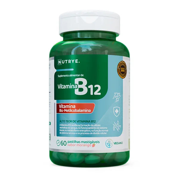 Vitamina B12 Metilcobalamina Nutrye pastilhas mastigáveis sabor morango